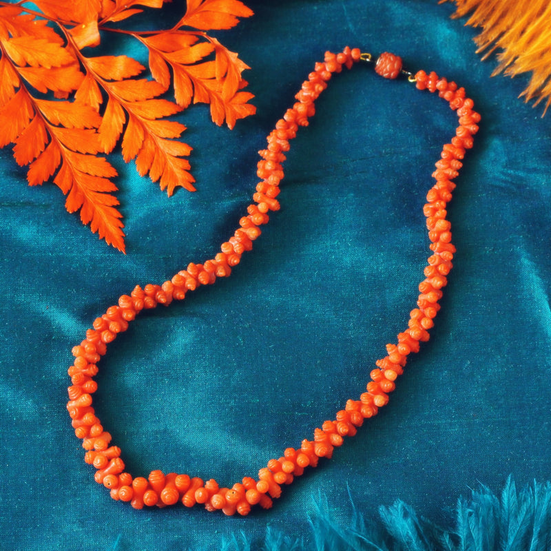 Vintage Two Strand Coral Necklace with 925 Silver Clip and Clasp for sale  at Pamono